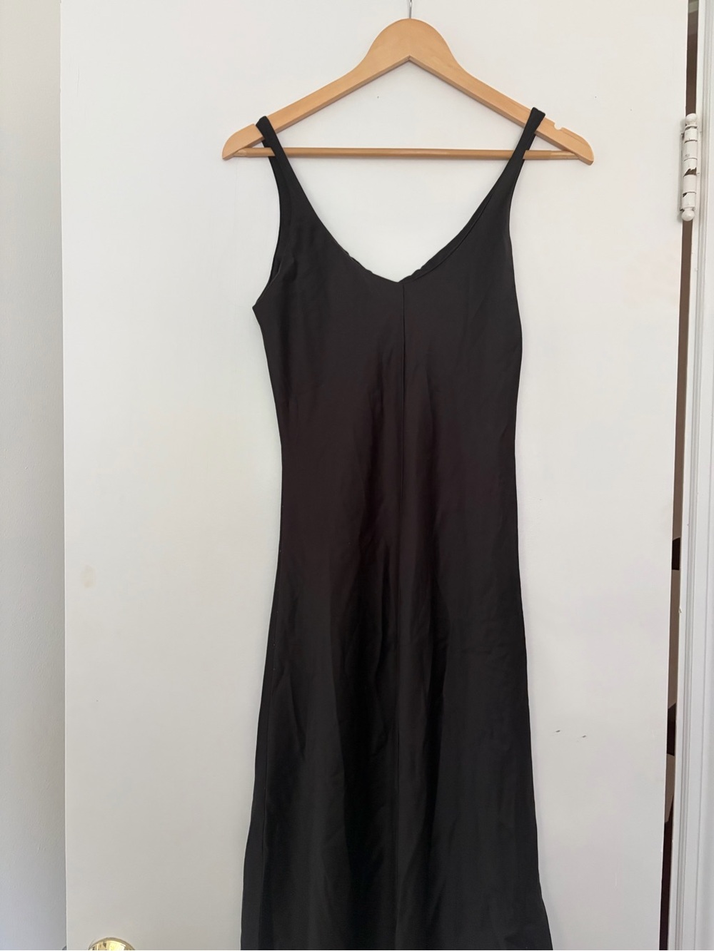 Black Maxi Slip Dress - Sleek, little black dress, wedding guest, satin, layerin